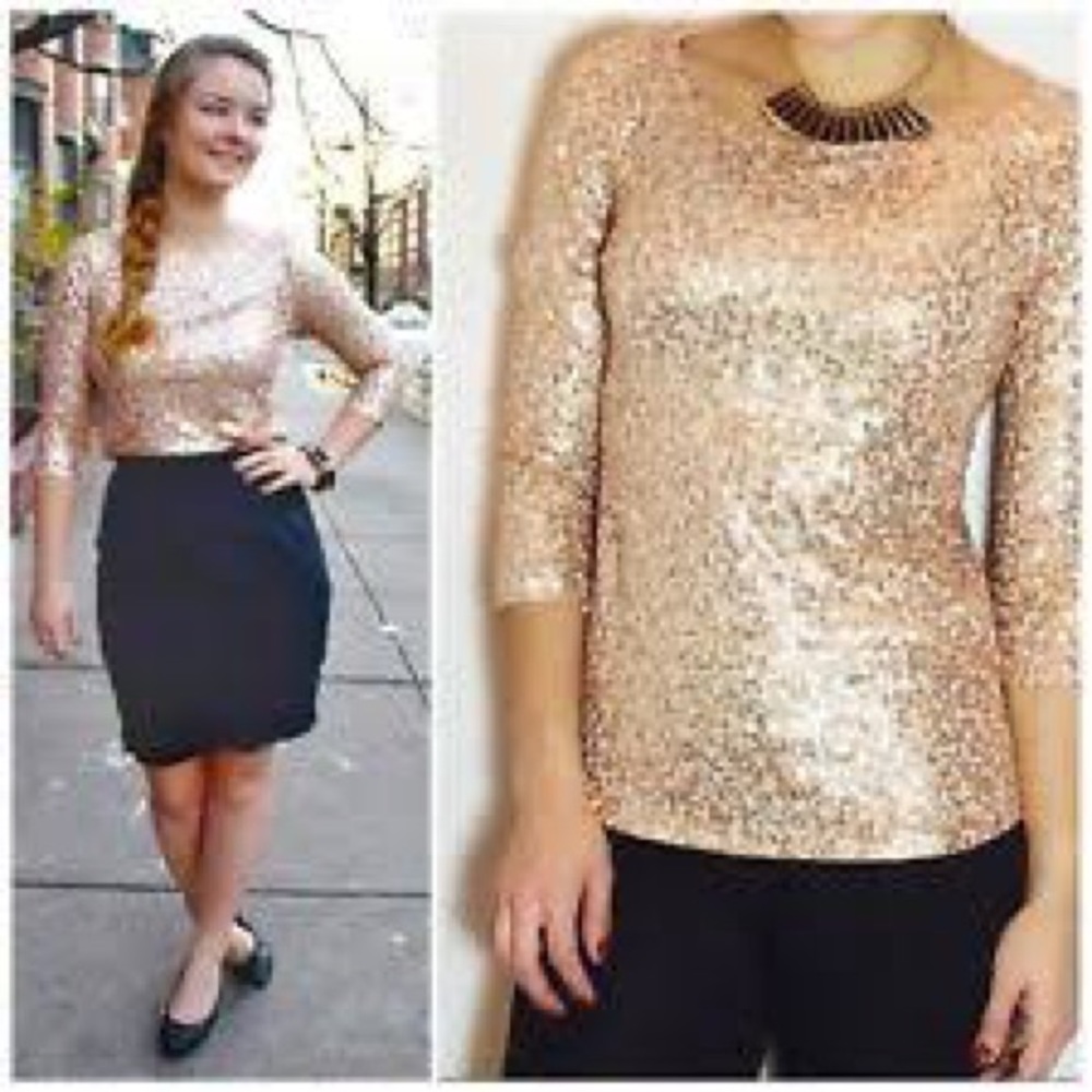 Jcrew rose gold sequin 3/4 sleeve top, size small